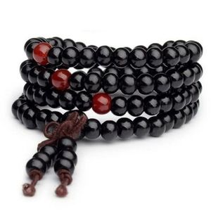Sandalwood Mala Bead Bracelet Wood Beaded Yoga Meditation Boho Stylish Red Black